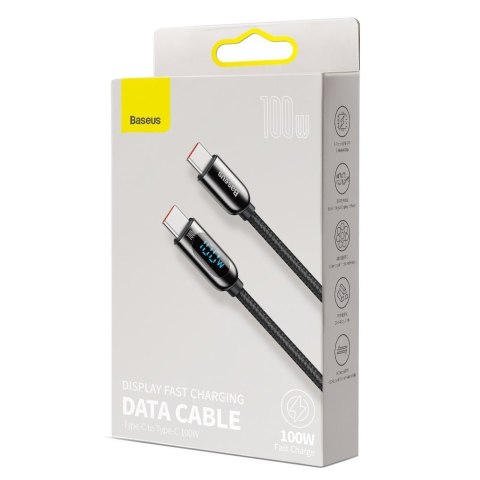 KABEL PRZEWÓD USB-C - USB-C Z WYŚWIETLACZEM MIERNIKIEM MOCY 2M - CZARNY KABEL PRZEWÓD USB-C - USB-C Z WYŚWIETLACZEM MIERNIKIEM MOCY 2M - CZARNY