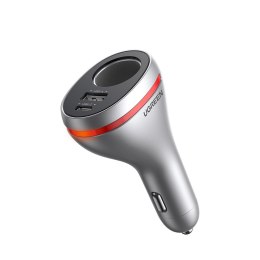 ŁADOWARKA SAMOCHODOWA USB-C / USB + GNIAZDO ZAPALNICZKI 12V - SREBRNY