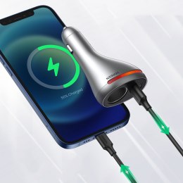 ŁADOWARKA SAMOCHODOWA USB-C / USB + GNIAZDO ZAPALNICZKI 12V - SREBRNY