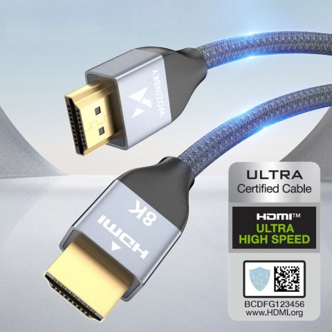 MOCNY WYTRZYMAŁY KABEL HDMI 2.1 8K / 4K / 2K W OPLOCIE 2M - SREBRNY MOCNY WYTRZYMAŁY KABEL HDMI 2.1 8K / 4K / 2K W OPLOCIE 2M - SREBRNY