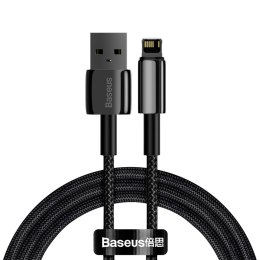 PRZEWÓD KABEL W OPLOCIE DO IPHONE USB - LIGHTNING 1M - CAŁY CZARNY