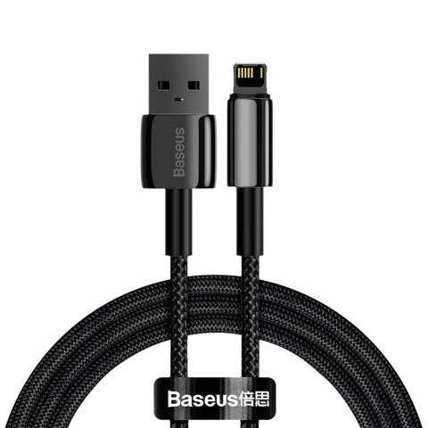PRZEWÓD KABEL W OPLOCIE DO IPHONE USB - LIGHTNING 1M - CAŁY CZARNY