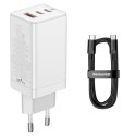 SZYBKA UNIWERSALNA ŁADOWARKA SIECIOWA GAN3 PRO 2X USB-C / USB + KABEL USB-C 65W - BIAŁY