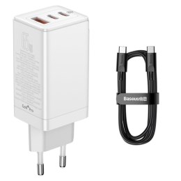 SZYBKA UNIWERSALNA ŁADOWARKA SIECIOWA GAN3 PRO 2X USB-C / USB + KABEL USB-C 65W - BIAŁY