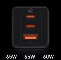 SZYBKA UNIWERSALNA ŁADOWARKA SIECIOWA GAN3 PRO 2X USB-C / USB + KABEL USB-C 65W - BIAŁY