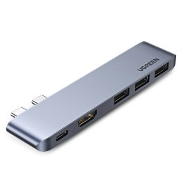 WIELOFUNKCYJNY HUB PORT DO MACBOOK PRO / AIR 2X USB-C NA USB-C HDMI 3X USB 3.0 - SZARY