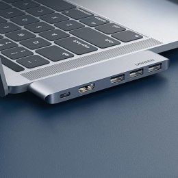 WIELOFUNKCYJNY HUB PORT DO MACBOOK PRO / AIR 2X USB-C NA USB-C HDMI 3X USB 3.0 - SZARY