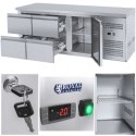 STÓŁ CHŁODNICZY ZE STALOWYM BLATEM ROBOCZYM 4 SZUFLADY OD -2 DO 10C 179CM