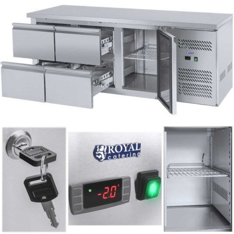 STÓŁ CHŁODNICZY ZE STALOWYM BLATEM ROBOCZYM 4 SZUFLADY OD -2 DO 10C 179CM STÓŁ CHŁODNICZY ZE STALOWYM BLATEM ROBOCZYM 4 SZUFLADY OD -2 DO 10C 179CM