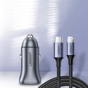 SZYBKA ŁADOWARKA SAMOCHODOWA USB-A I USB-C 30W PD PPS - SZARA