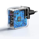 UNIWERSALNA ŁADOWARKA SIECIOWA GAN USB 2XUSB-C WTYCZKI EU / UK / US - CZARNA