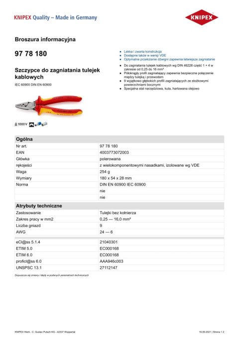 SZCZYPCE DO ZAGNIATANIA TULEJEK 180MM SZCZYPCE DO ZAGNIATANIA TULEJEK 180MM
