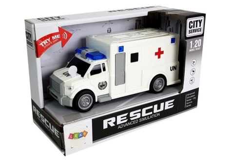 AUTO AMBULANS Z NAPĘDEM KARETKA POGOTOWIA 1:20 Z DŹWIĘKIEM AUTO AMBULANS Z NAPĘDEM KARETKA POGOTOWIA 1:20 Z DŹWIĘKIEM