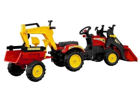 TRAKTOR Z PRZYCZEPĄ I ŁYŻKĄ NA PEDAŁY BENSON CZERWONY TRAKTOR Z PRZYCZEPĄ I ŁYŻKĄ NA PEDAŁY BENSON CZERWONY