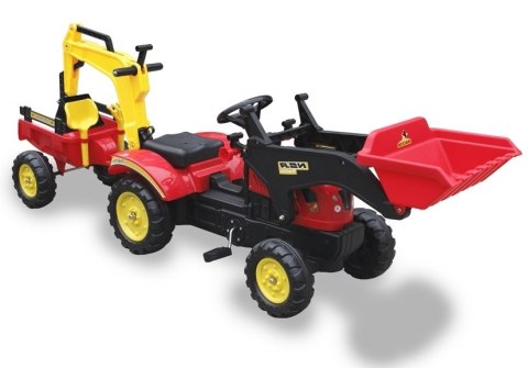 TRAKTOR Z PRZYCZEPĄ I ŁYŻKĄ NA PEDAŁY BENSON CZERWONY TRAKTOR Z PRZYCZEPĄ I ŁYŻKĄ NA PEDAŁY BENSON CZERWONY