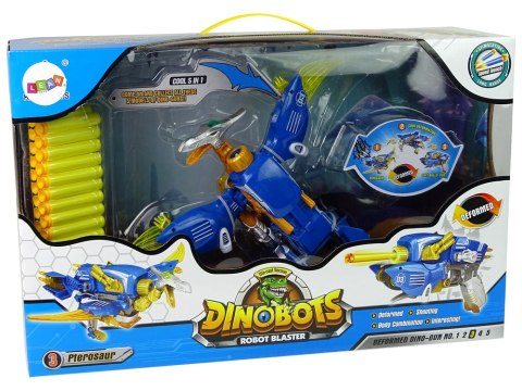 DINOBOTS 2W1 DINOZAUR PISTOLET NA STRZAŁKI NIEBIESKI PTEROSAUR TARCZA DINOBOTS 2W1 DINOZAUR PISTOLET NA STRZAŁKI NIEBIESKI PTEROSAUR TARCZA