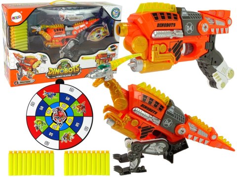 DINOBOTS 2W1 DINOZAUR PISTOLET NA STRZAŁKI POMARAŃCZOWY VELOCIRAPTOR TARCZA DINOBOTS 2W1 DINOZAUR PISTOLET NA STRZAŁKI POMARAŃCZOWY VELOCIRAPTOR TARCZA