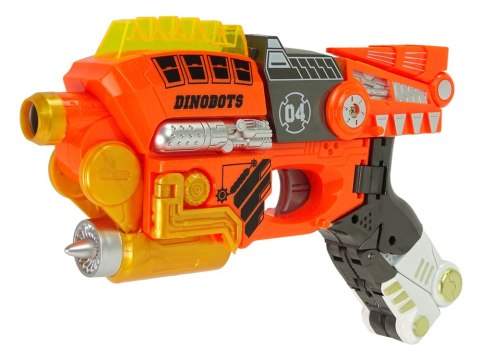DINOBOTS 2W1 DINOZAUR PISTOLET NA STRZAŁKI POMARAŃCZOWY VELOCIRAPTOR TARCZA DINOBOTS 2W1 DINOZAUR PISTOLET NA STRZAŁKI POMARAŃCZOWY VELOCIRAPTOR TARCZA
