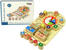 DREWNIANY EDUKACYJNY ZEGAR SORTER KLOCKI KOLOROWE LICZBY