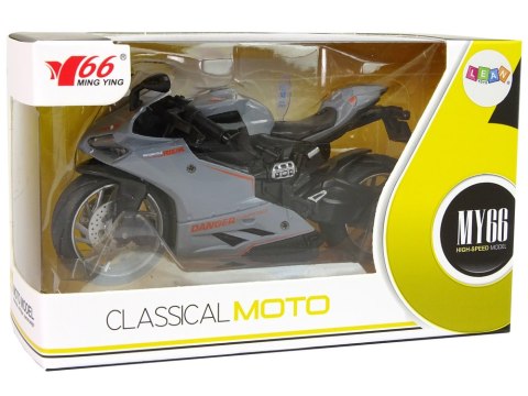 MOTOCYKL SPORTOWY SZARY POMARAŃCZOWE PASY 1:12 NAPĘD PULL-BACK DŹWIĘK ŚWIATŁA MOTOCYKL SPORTOWY SZARY POMARAŃCZOWE PASY 1:12 NAPĘD PULL-BACK DŹWIĘK ŚWIATŁA
