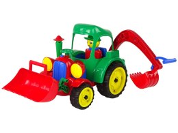 DUŻY TRAKTOR KOPARKA Z FIGURKĄ GUMOWE KOŁA RUCHOME ŁYŻKI
