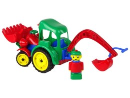 DUŻY TRAKTOR KOPARKA Z FIGURKĄ GUMOWE KOŁA RUCHOME ŁYŻKI