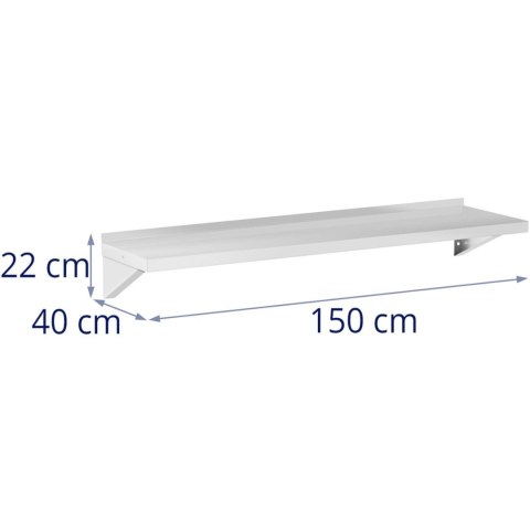 PÓŁKA ŚCIENNA WISZĄCA KUCHENNA ZE STALI DO 80 KG 150 X 40 CM PÓŁKA ŚCIENNA WISZĄCA KUCHENNA ZE STALI DO 80 KG 150 X 40 CM