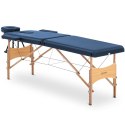 STÓŁ ŁÓŻKO DO MASAŻU DREWNIANE PRZENOŚNE SKŁADANE TOULOUSE BLUE DO 227 KG NIEBIESKIE