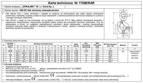 HAK Z ZABEZPIECZENIEM OBROTOWY 5000KG GM-HO HAK Z ZABEZPIECZENIEM OBROTOWY 5000KG GM-HO
