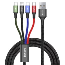 KABEL PRZEWÓD USB 4W1 IPHONE LIGHTNING 2 X USB-C MICROUSB W NYLONOWYM OPLOCIE 3.5A 1.2M CZARNY