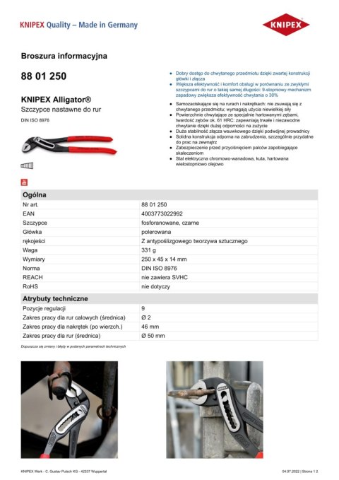 SZCZYPCE DO RUR ALIGATOR 250MM SZCZYPCE DO RUR ALIGATOR 250MM