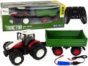 TRAKTOR ZDALNIE STEROWANY Z PRZYCZEPĄ 1:24 CZERWONY ZIELONY