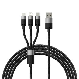 KABEL PRZEWÓD DO TELEFONU STARSPEED 3W1 USB - MICRO USB / IPHONE LIGHTNING / USB-C 1.2M - CZARNY