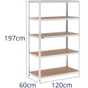 REGAŁ MAGAZYNOWY METALOWY 5 PÓŁEK 750 KG 120 X 60 X 197 CM SZARY