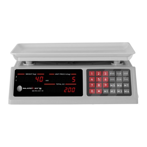 Waga sklepowa licząca sztuki 336x238mm zasilacz + akumulator 40kg / 2g - biała Waga sklepowa licząca sztuki 336x238mm zasilacz + akumulator 40kg / 2g - biała