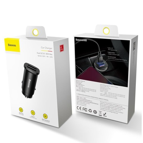 Inteligentna ładowarka samochodowa Square 2x USB QC3.0 Quick Charge 3.0 SCP AFC 30W czarny Inteligentna ładowarka samochodowa Square 2x USB QC3.0 Quick Charge 3.0 SCP AFC 30W czarny