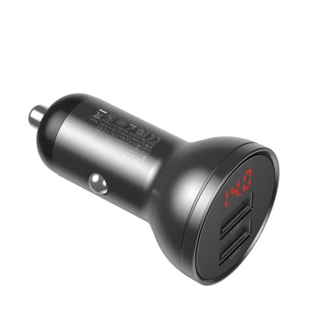 Ładowarka samochodowa 2x USB 4.8A 24W z wyświetlaczem LCD + kabel 3w1 1.2m czarny Ładowarka samochodowa 2x USB 4.8A 24W z wyświetlaczem LCD + kabel 3w1 1.2m czarny