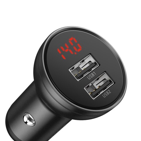 Ładowarka samochodowa 2x USB 4.8A 24W z wyświetlaczem LCD + kabel 3w1 1.2m czarny Ładowarka samochodowa 2x USB 4.8A 24W z wyświetlaczem LCD + kabel 3w1 1.2m czarny