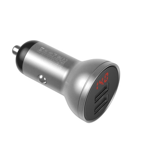 Ładowarka samochodowa 2x USB 4.8A 24W z wyświetlaczem LCD srebrny Ładowarka samochodowa 2x USB 4.8A 24W z wyświetlaczem LCD srebrny