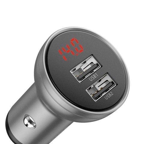 Ładowarka samochodowa 2x USB 4.8A 24W z wyświetlaczem LCD srebrny Ładowarka samochodowa 2x USB 4.8A 24W z wyświetlaczem LCD srebrny