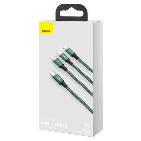 Rapid 3w1 kabel USB-C - USB-C / Lightning / micro USB 20 W 1.5 m zielony Rapid 3w1 kabel USB-C - USB-C / Lightning / micro USB 20 W 1.5 m zielony