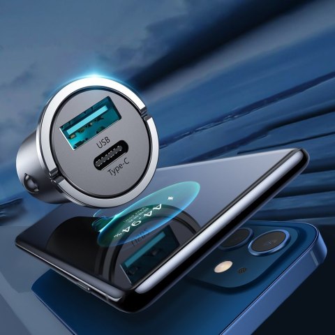 Szybka ładowarka samochodowa USB-C USB 45W 5A PD QC 3.0 AFC SCP szary Szybka ładowarka samochodowa USB-C USB 45W 5A PD QC 3.0 AFC SCP szary
