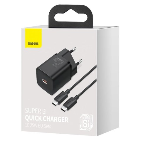 Szybka ładowarka sieciowa Super Si QC PD 25W 3A + kabel USB-C 1m czarny Szybka ładowarka sieciowa Super Si QC PD 25W 3A + kabel USB-C 1m czarny