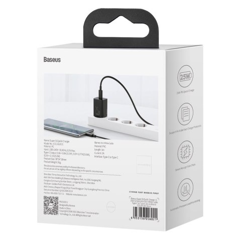 Szybka ładowarka sieciowa Super Si QC PD 25W 3A + kabel USB-C 1m czarny Szybka ładowarka sieciowa Super Si QC PD 25W 3A + kabel USB-C 1m czarny