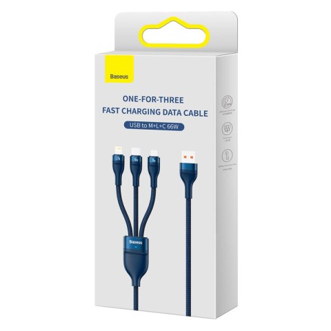 3w1 Kabel przewód do szybkiego ładowania USB-A do USB-C microUSB Lightning 66W 480Mb/s 1.2m niebieski 3w1 Kabel przewód do szybkiego ładowania USB-A do USB-C microUSB Lightning 66W 480Mb/s 1.2m niebieski