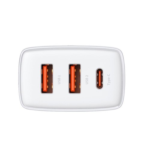 Compact szybka ładowarka sieciowa 2x USB USB-C 30W 3A PD QC biały Compact szybka ładowarka sieciowa 2x USB USB-C 30W 3A PD QC biały