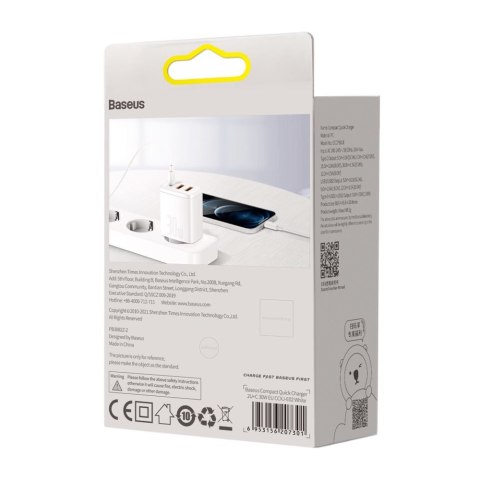 Compact szybka ładowarka sieciowa 2x USB USB-C 30W 3A PD QC biały Compact szybka ładowarka sieciowa 2x USB USB-C 30W 3A PD QC biały