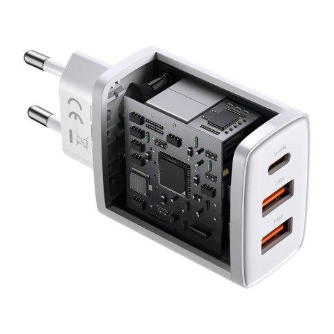 Compact szybka ładowarka sieciowa 2x USB USB-C 30W 3A PD QC biały Compact szybka ładowarka sieciowa 2x USB USB-C 30W 3A PD QC biały