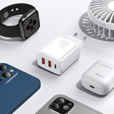Compact szybka ładowarka sieciowa 2x USB USB-C 30W 3A PD QC biały Compact szybka ładowarka sieciowa 2x USB USB-C 30W 3A PD QC biały