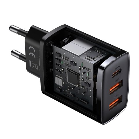 Compact szybka ładowarka sieciowa 2x USB USB-C 30W 3A PD QC czarny Compact szybka ładowarka sieciowa 2x USB USB-C 30W 3A PD QC czarny
